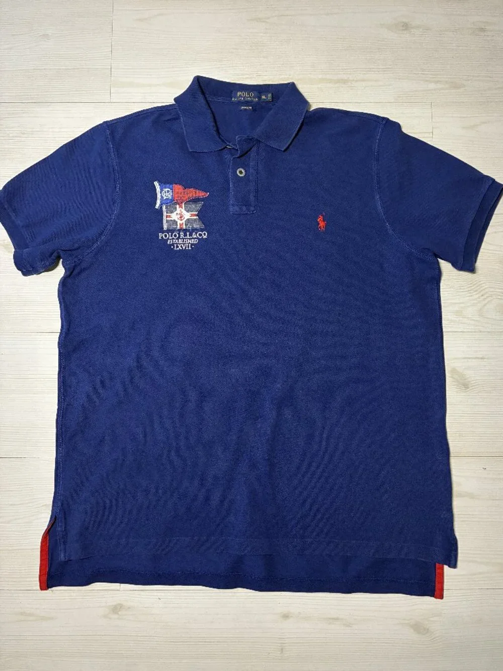 Polo Ralph Lauren Men Shirt Custom Fit Polo Yacht Club Nautical Flag LXV Blue XL